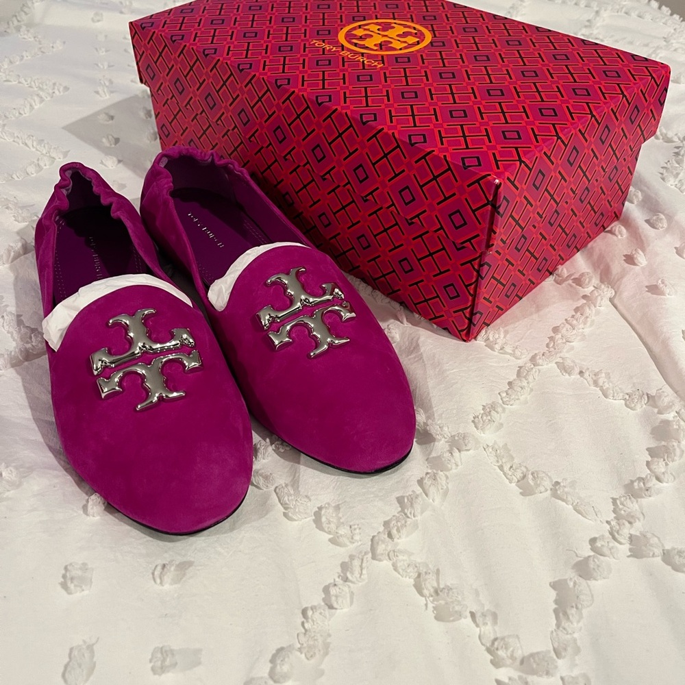 Tory Burch Magenta Loafers with Metallic Accents